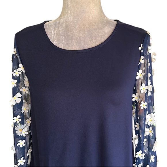 Anthropologie Eva Franco Becky Navy Blue White Daisy Appliqué Top - XS - Picture 6 of 16